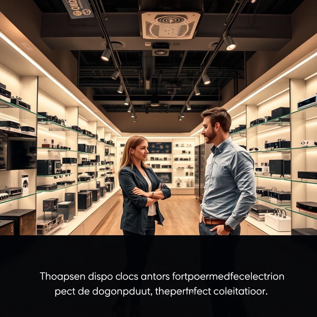 A stylish, modern showroom with sleek display shelves showcasing a diverse array of electrical components. The well-lit space features warm, neutral tones and clean lines, creating an inviting atmosphere for personalized consultations. A knowledgeable sales associate stands ready to assist a customer, offering expert guidance in selecting the perfect components to suit their specific needs. The scene conveys a sense of professionalism, attention to detail, and a commitment to providing a tailored, high-quality shopping experience.